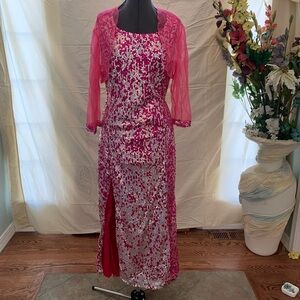 Magenta Sequin Cocktail Dress & Shrug